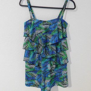Fit 4 U One Piece Layered Swimsuit Tropical Print Size 8